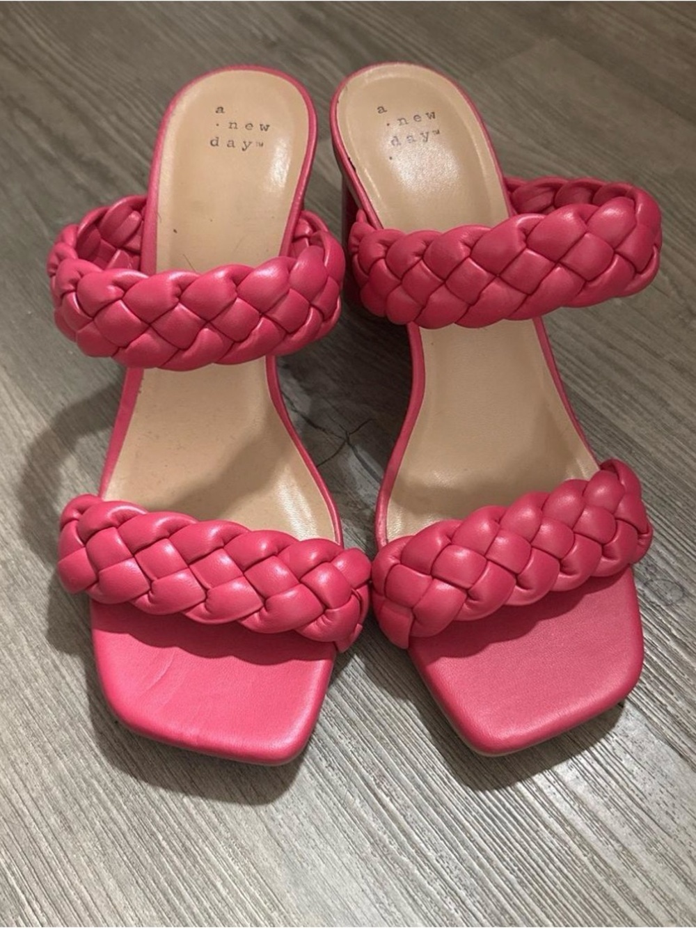 a new day Coral-Pink Braided Double-Strap Heeled Sandals